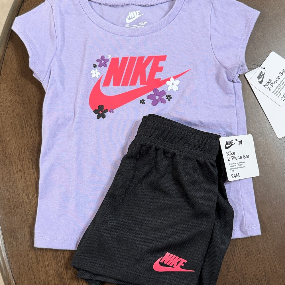 Nike Lavender Tee and Black Shorts Set